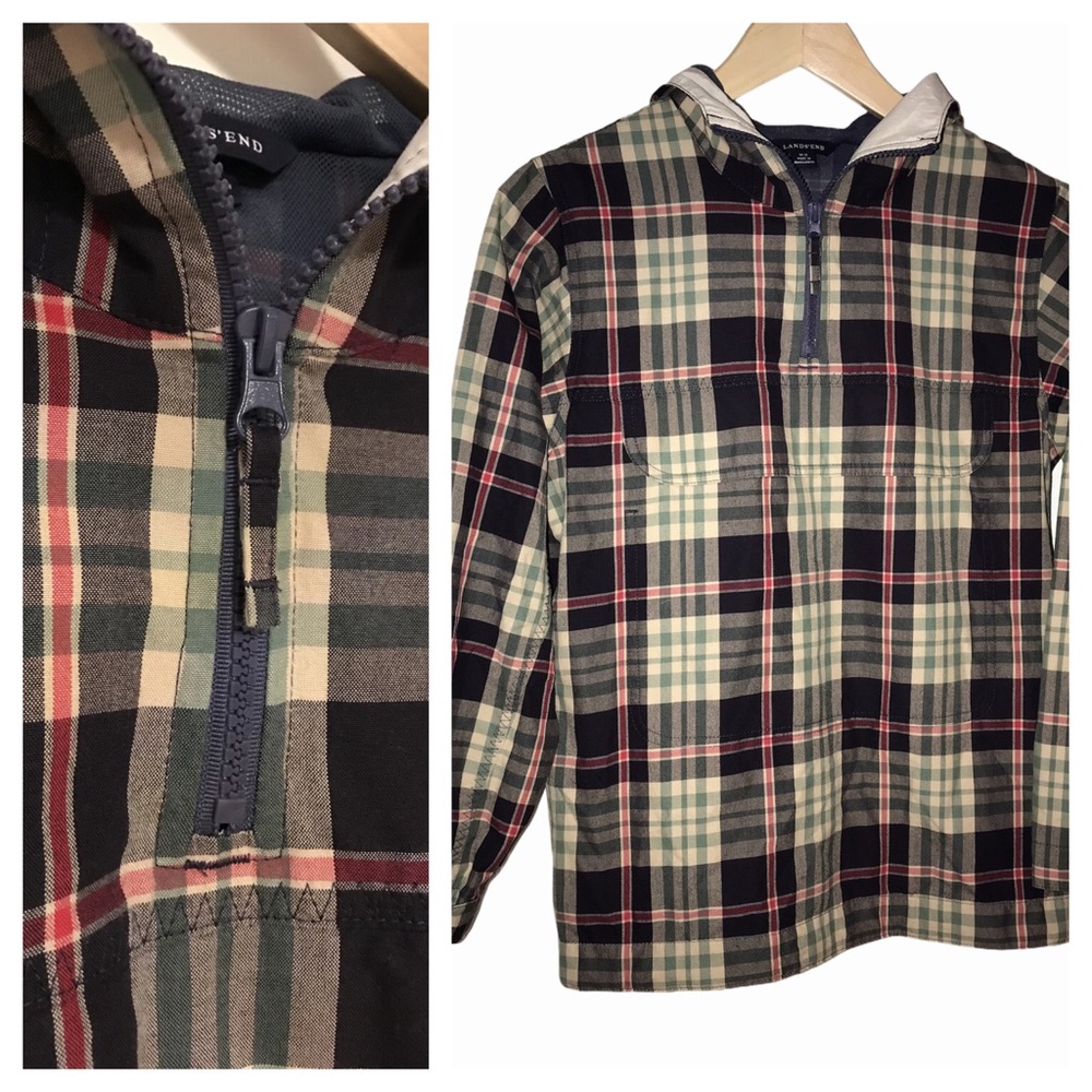 Lands End Plaid 1/4 Zip Pullover Boys Jacket Size 10/12
